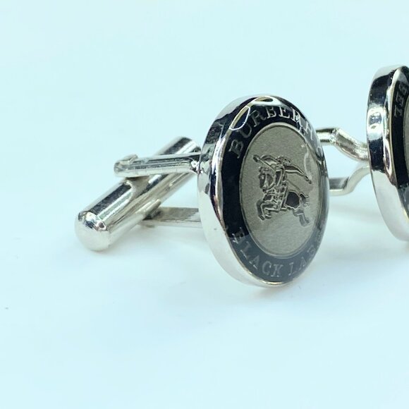 Burberry Classic Check Round Horsenight Silver Cufflinks authentic  GS127 - Picture 4 of 6